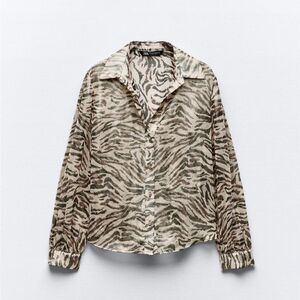 NWT Zara foil trim Animal print blouse